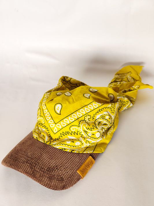 Kapri™ – Brown Corduroy Brim × Yellow Printed Bandana (OG Drop)