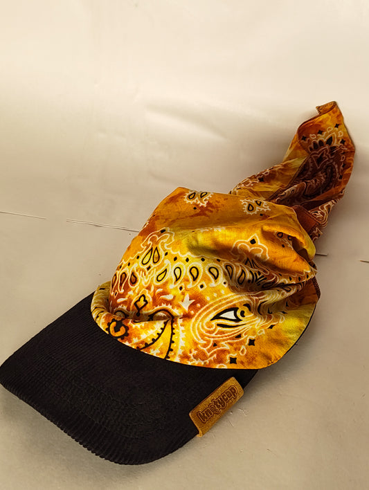 Kapri™ – Black Corduroy Brim × Saffron Printed Bandana (OG Drop)