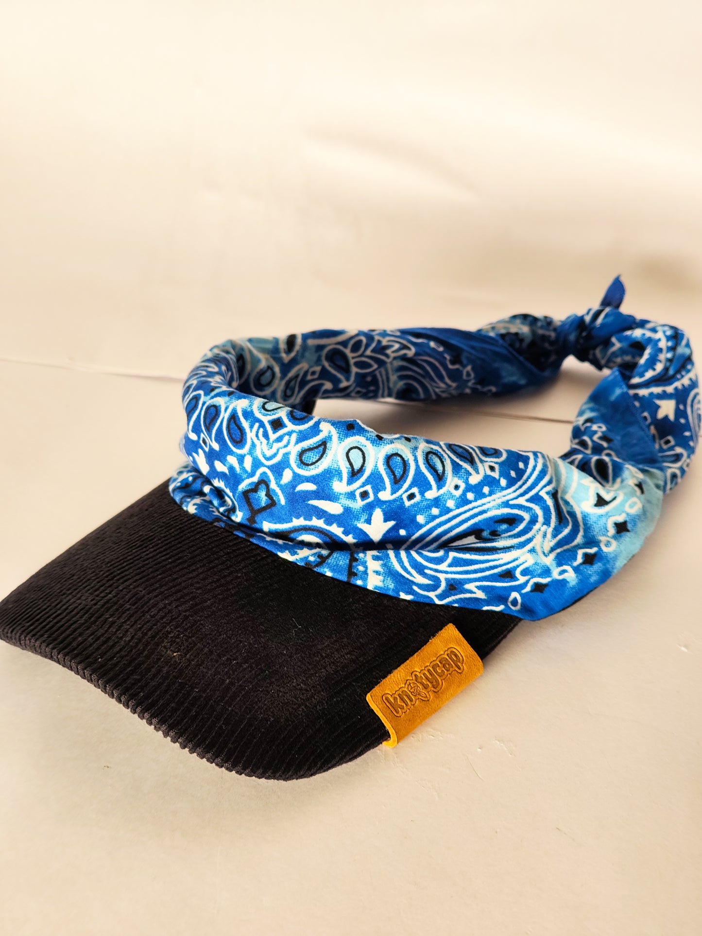 Kapri™ – Black Corduroy Brim × Neon Blue Printed Bandana (OG Drop)