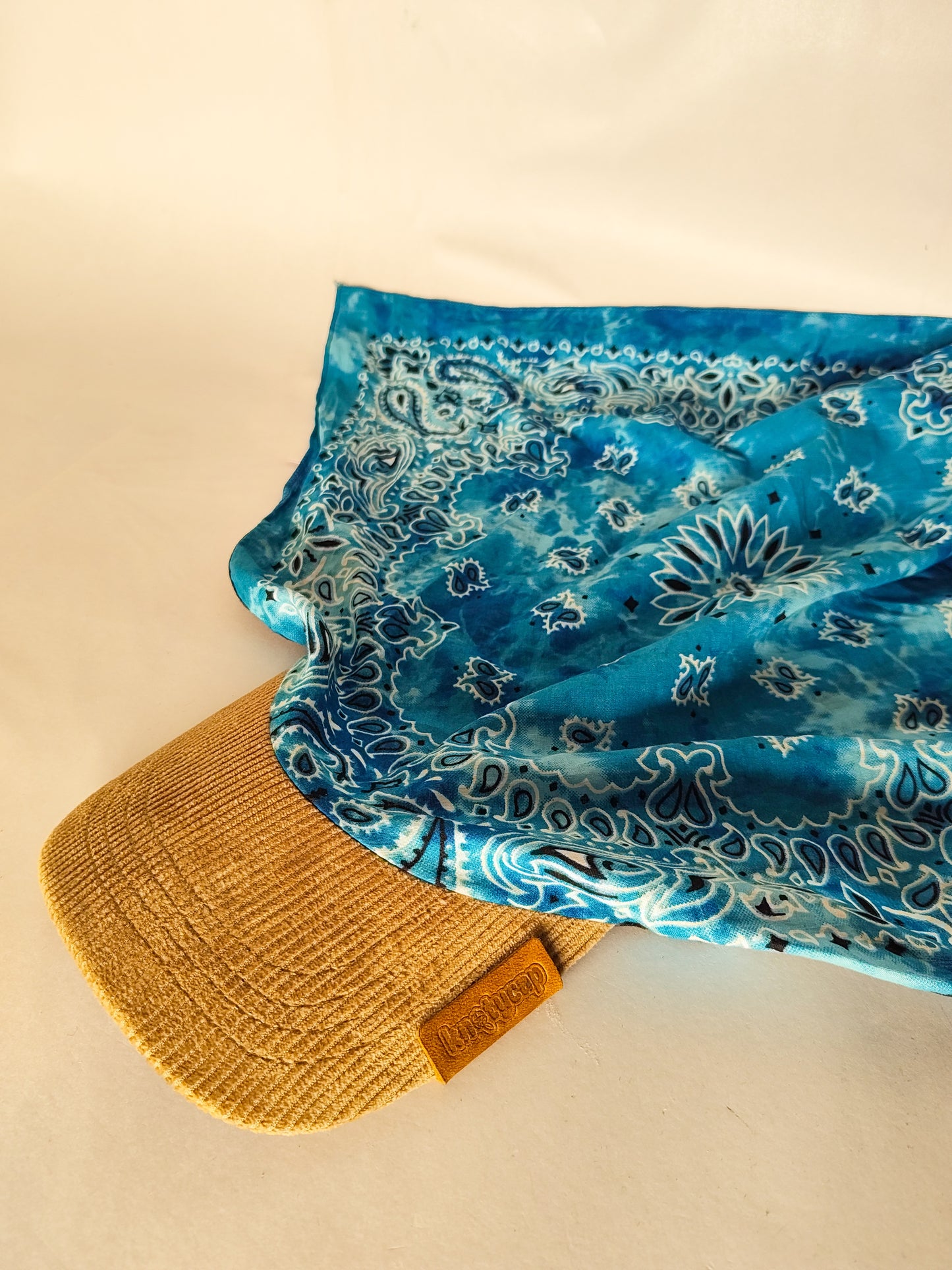 Kapri™ – Corduroy Brim × Aqua Blue Printed Bandana (OG Drop)