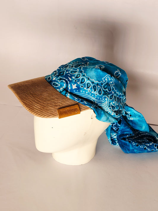 Kapri™ – Corduroy Brim × Aqua Blue Printed Bandana (OG Drop)