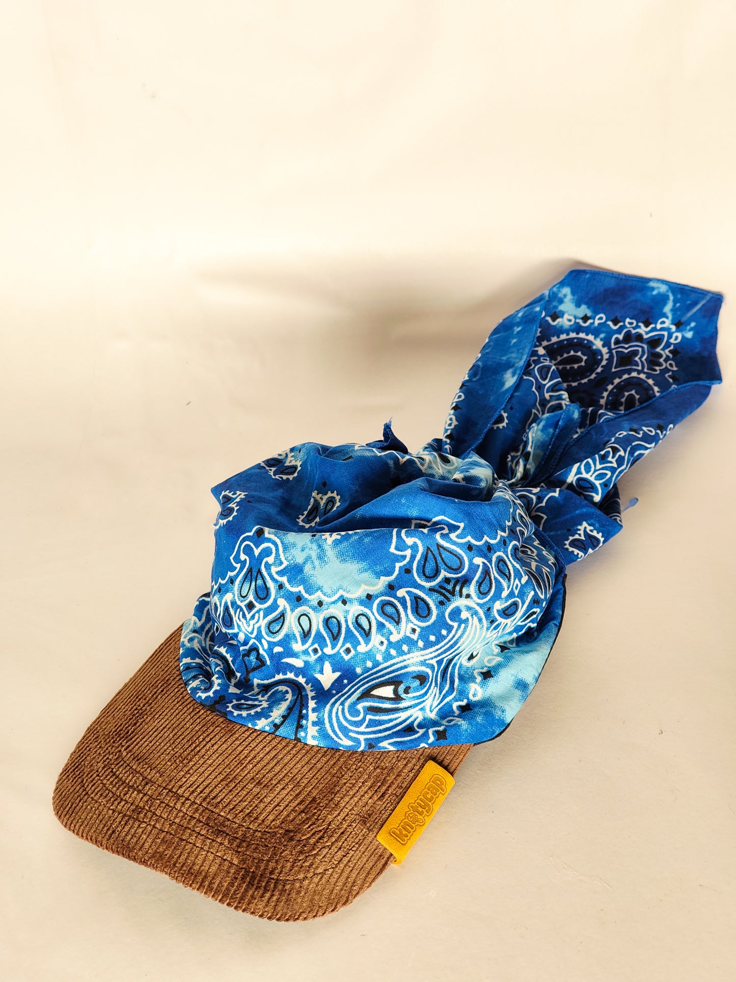 Kapri™ – Brown Corduroy Brim × Mix Blue Printed Bandana (OG Drop)
