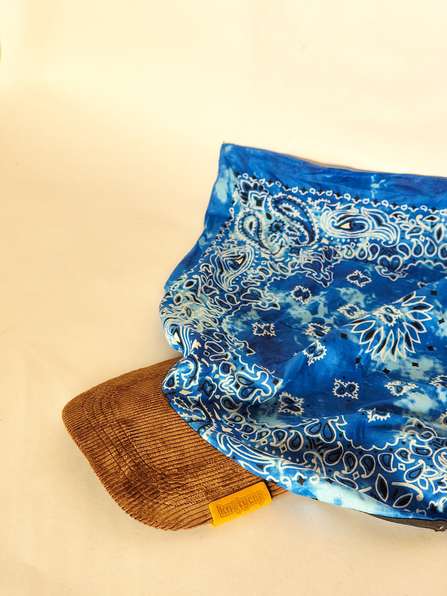 Kapri™ – Brown Corduroy Brim × Mix Blue Printed Bandana (OG Drop)