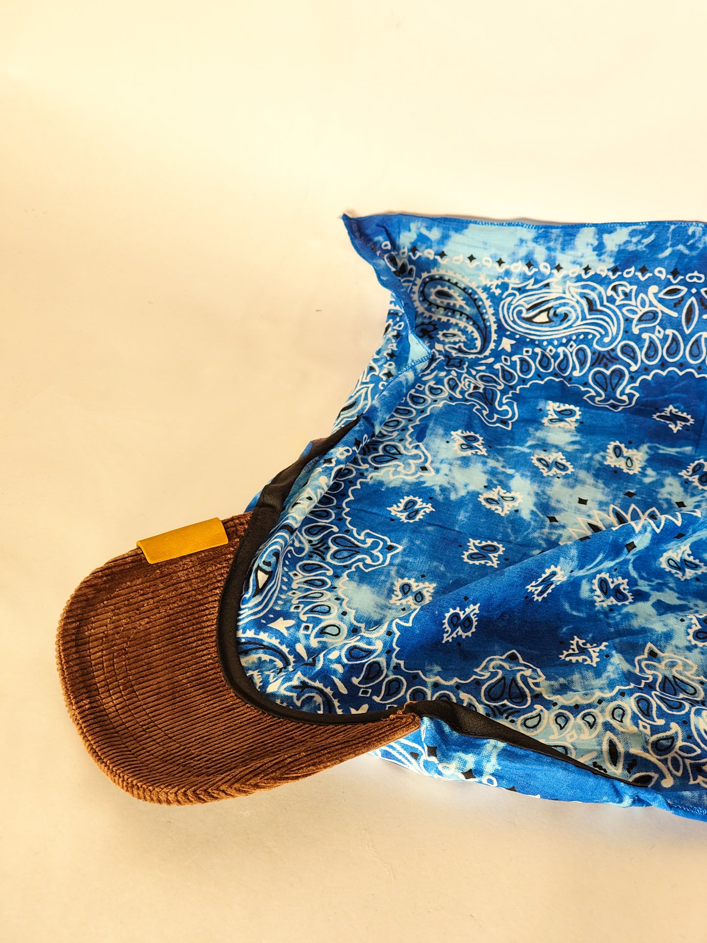 Kapri™ – Brown Corduroy Brim × Mix Blue Printed Bandana (OG Drop)