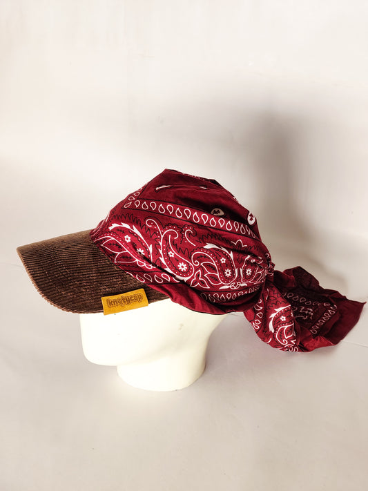 Kapri™ – Brown Corduroy Brim × Maroon Printed Bandana (OG Drop)