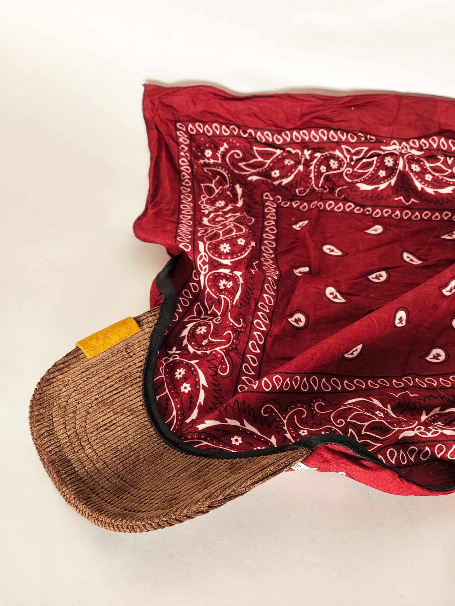 Kapri™ – Brown Corduroy Brim × Maroon Printed Bandana (OG Drop)