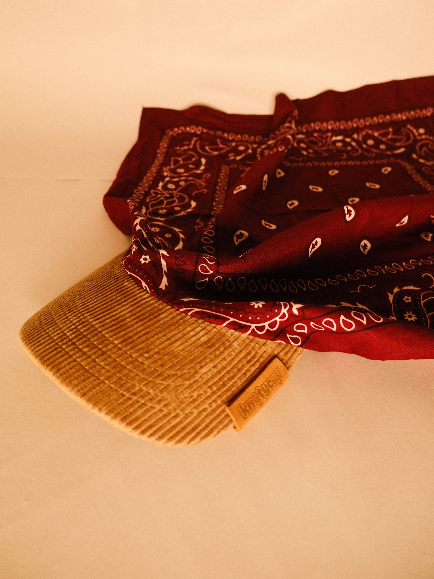 Kapri™ –  Corduroy Brim × Maroon Printed Bandana (OG Drop)