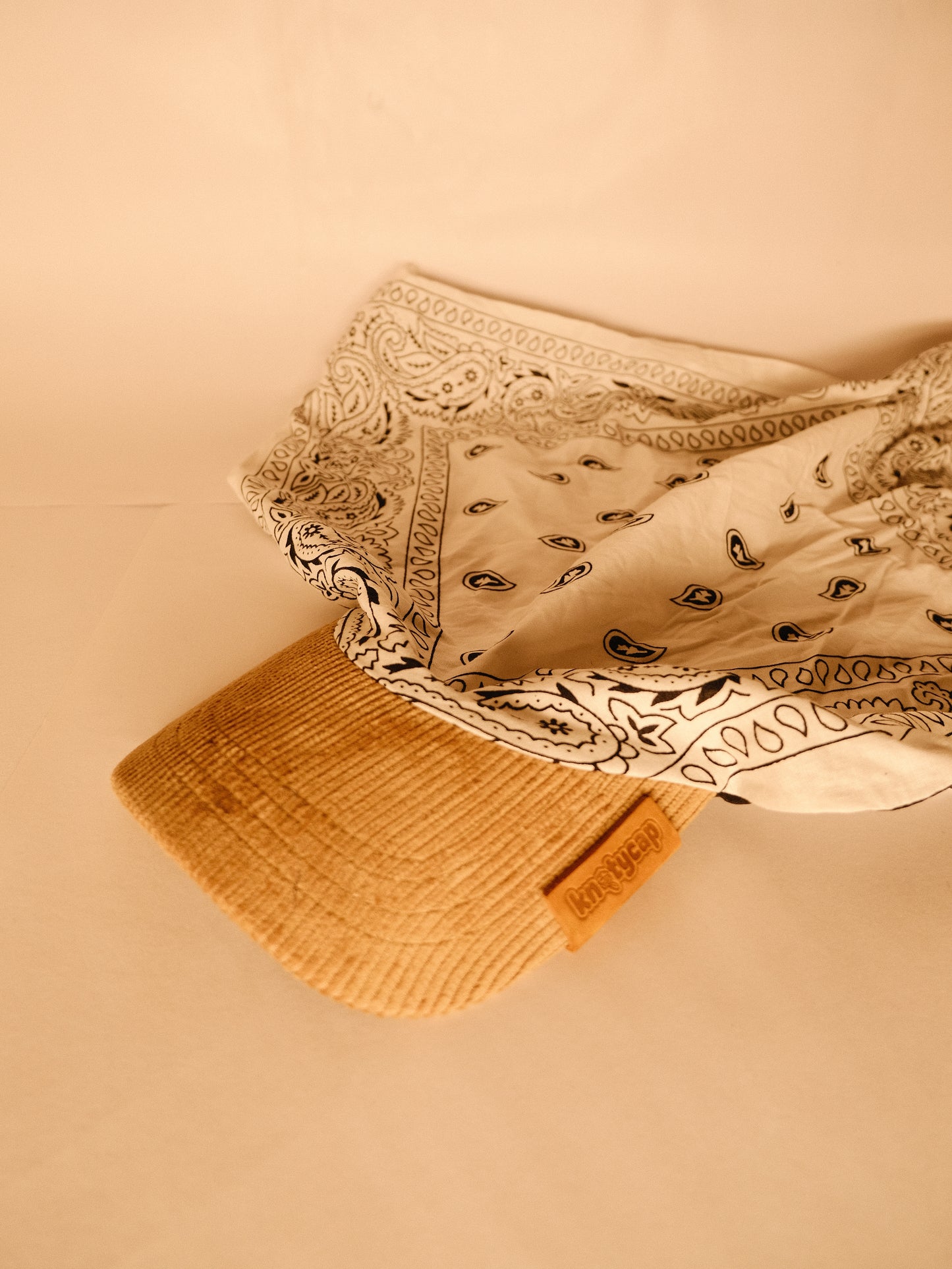 Kapri™ –  Corduroy Brim × White Printed Bandana (OG Drop)