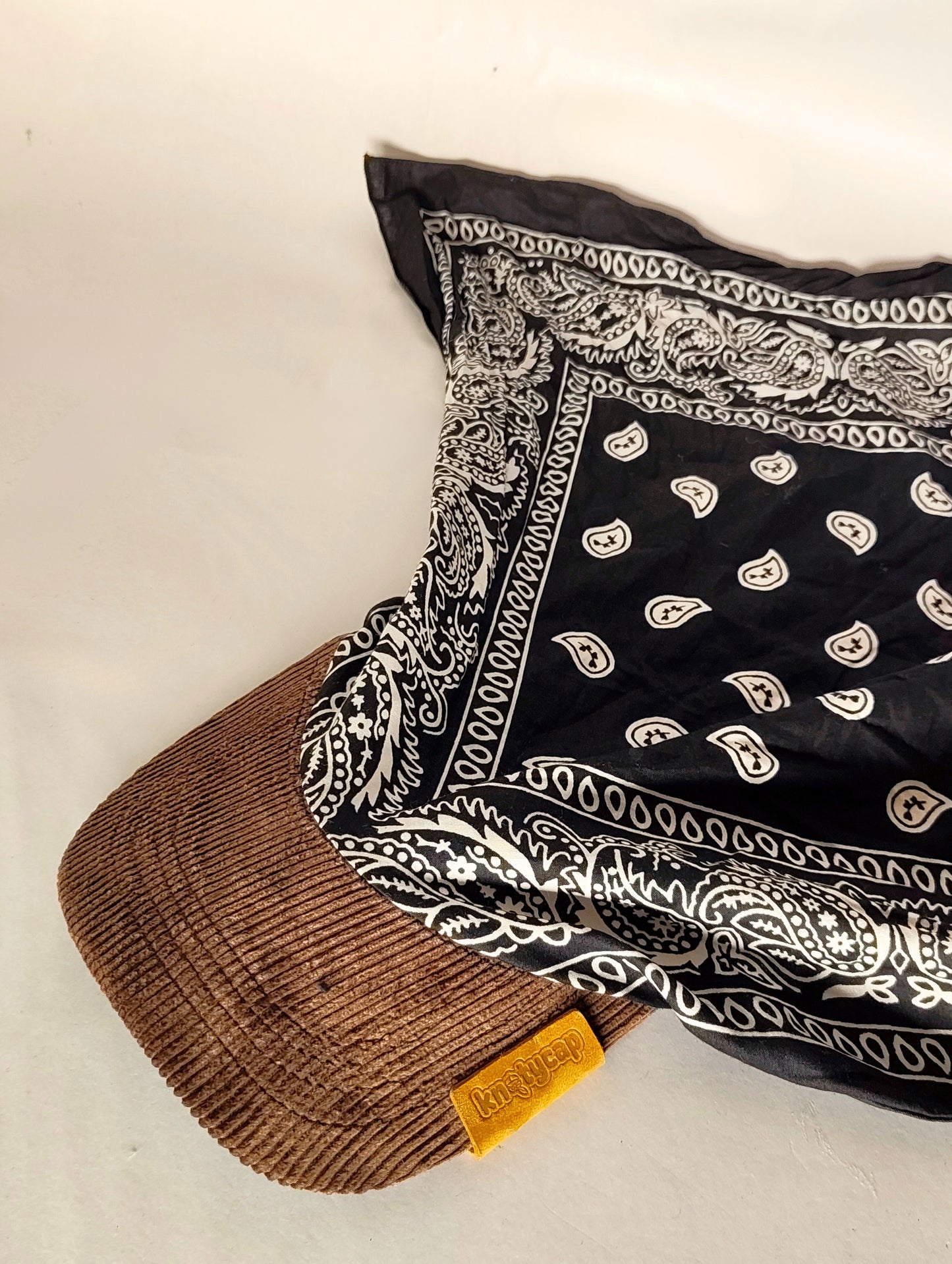 Kapri™ – Brown Corduroy Brim × Black Printed Bandana (OG Drop)
