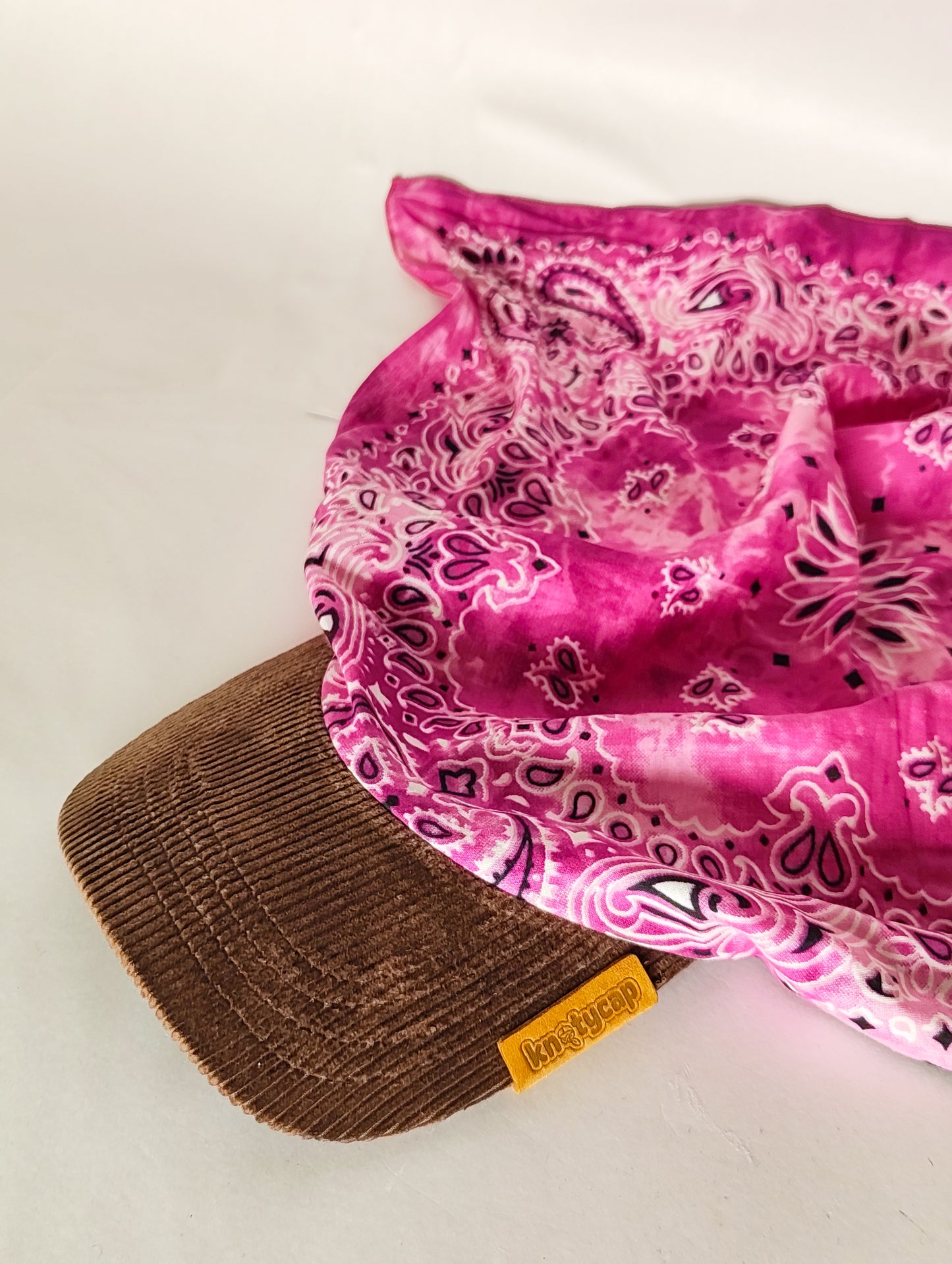 Kapri™ – Brown Corduroy Brim × Rose pink Printed Bandana (OG Drop)