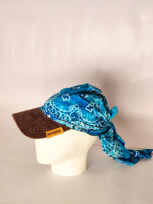 Kapri™ – Brown Corduroy Brim × Aqua Printed Bandana (OG Drop)
