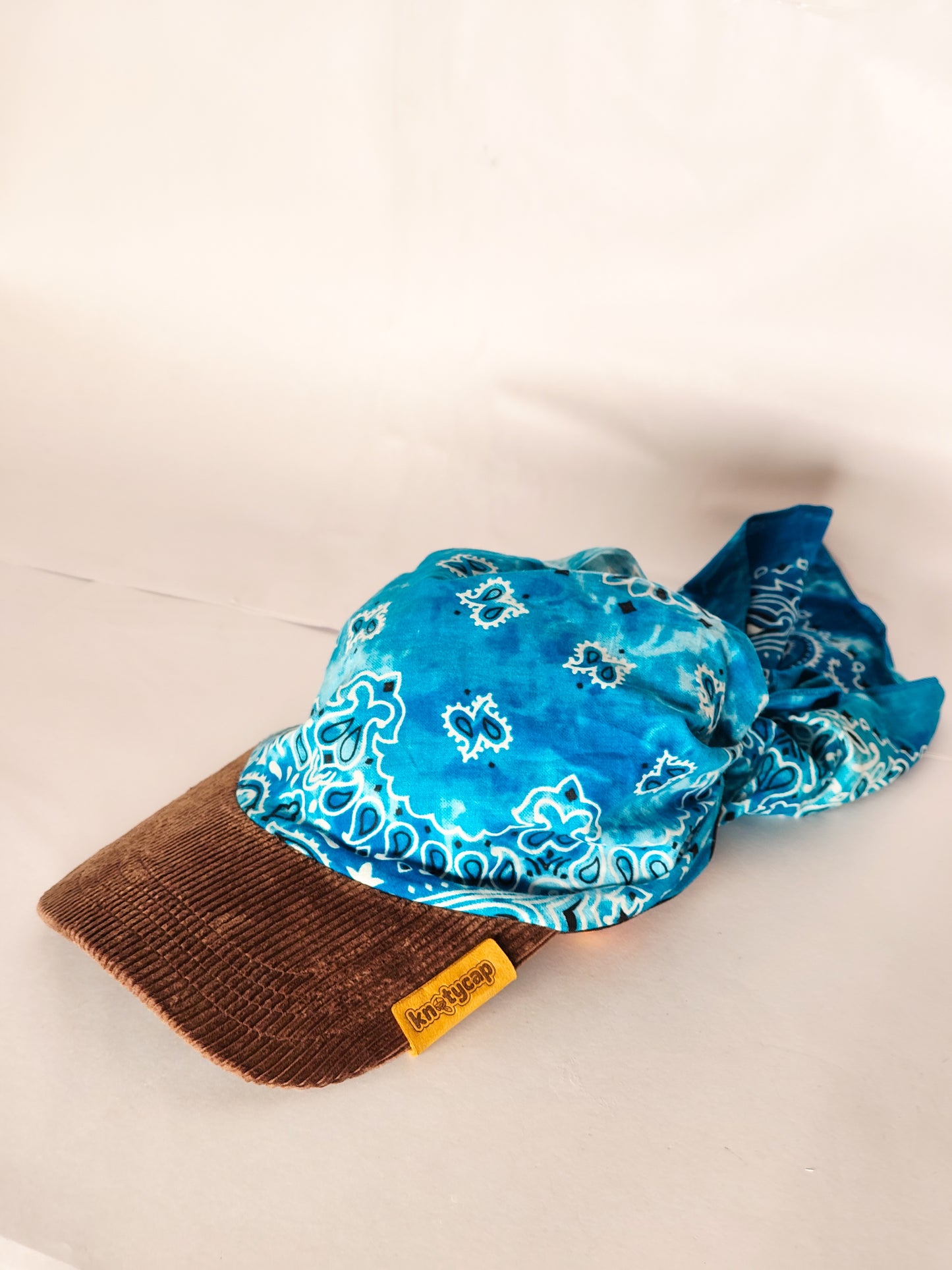 Kapri™ – Brown Corduroy Brim × Aqua Printed Bandana (OG Drop)