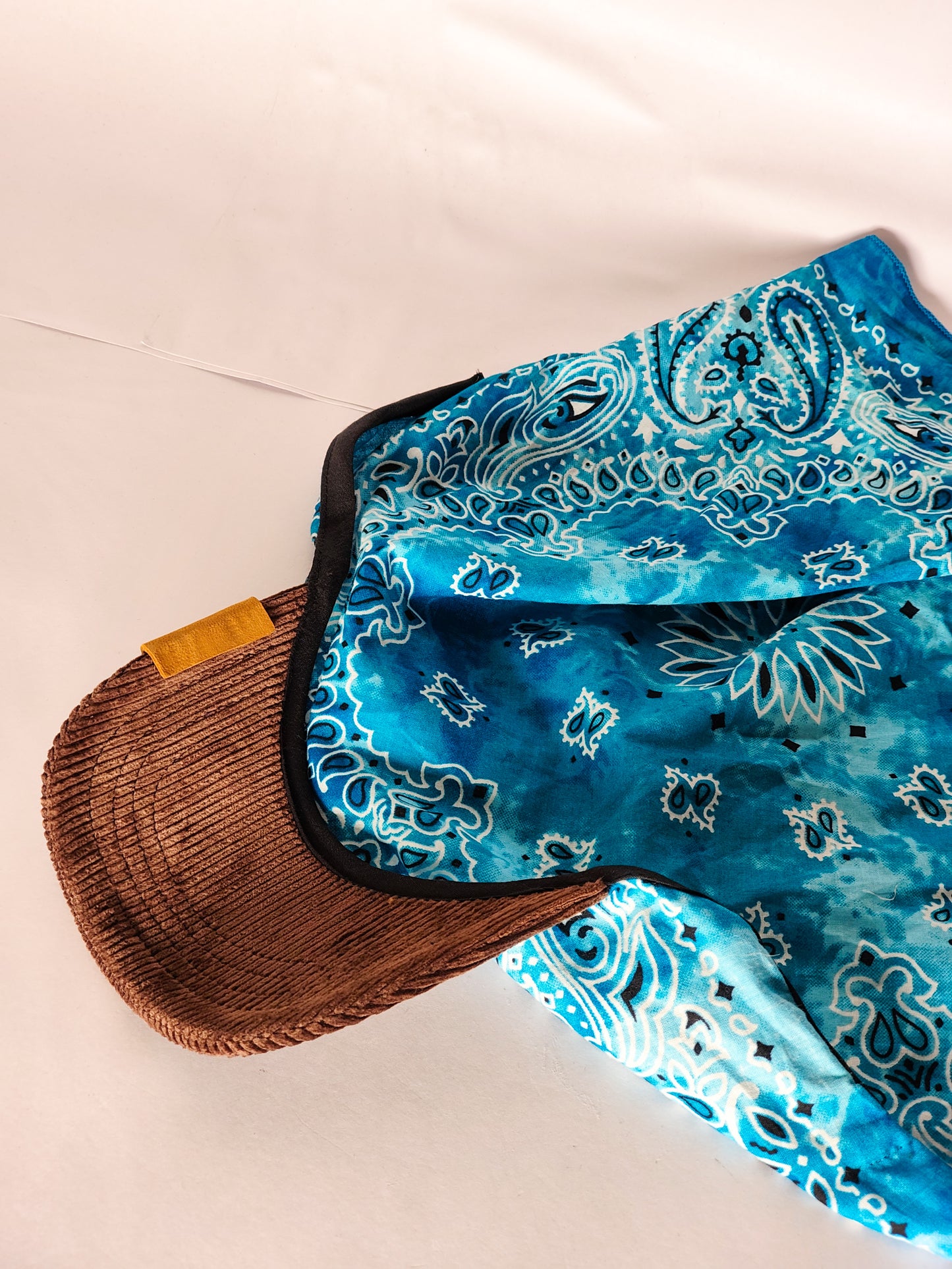 Kapri™ – Brown Corduroy Brim × Aqua Printed Bandana (OG Drop)