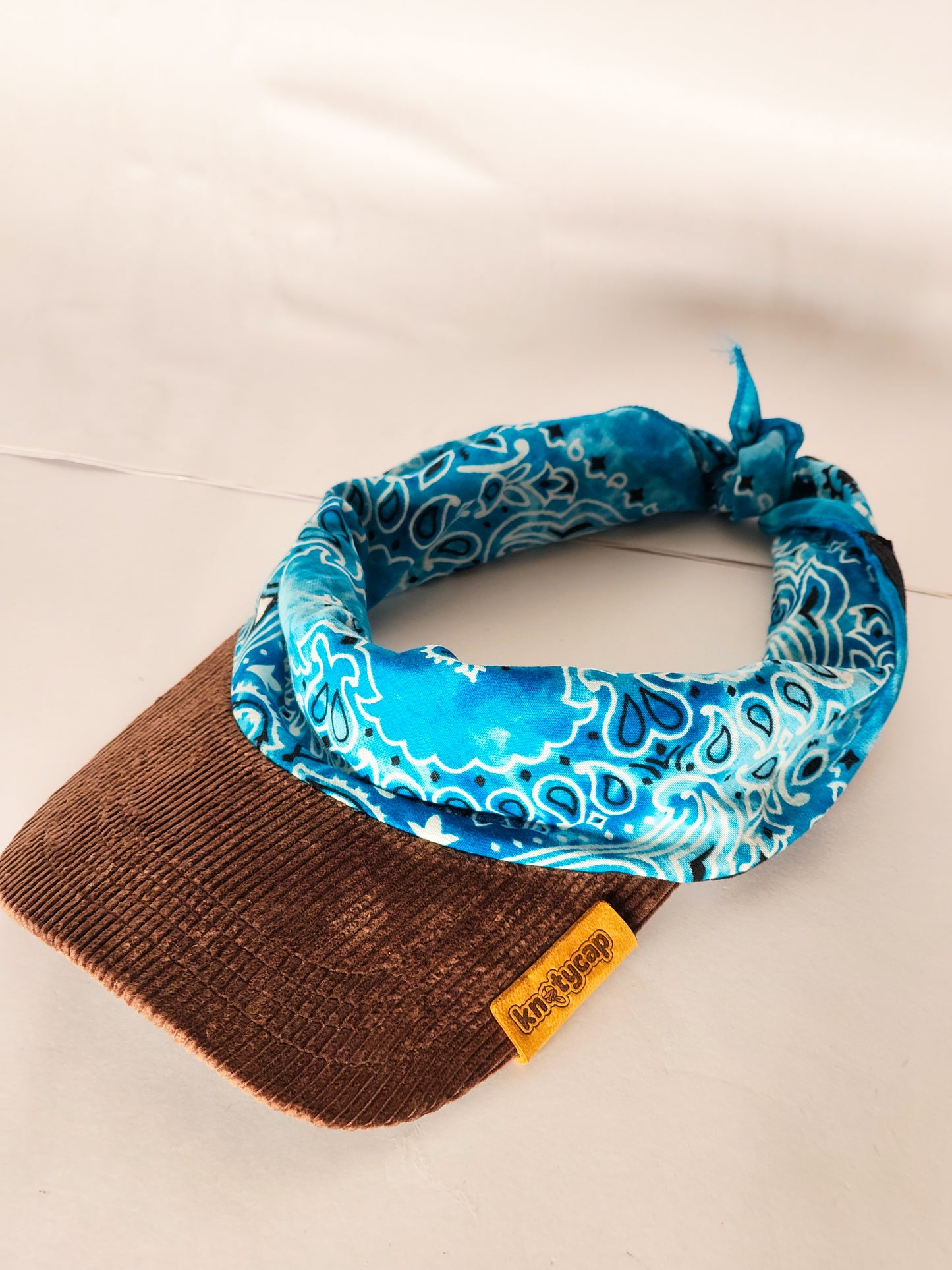 Kapri™ – Brown Corduroy Brim × Aqua Printed Bandana (OG Drop)