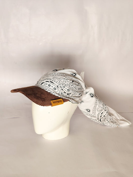 Kapri™ – Brown Corduroy Brim × White Printed Bandana (OG Drop)