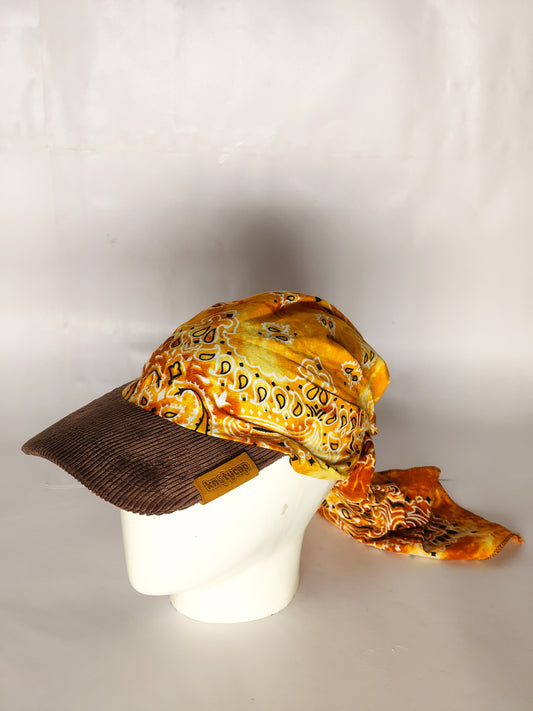 Kapri™ – Brown Corduroy Brim × Canary Yellow Printed Bandana (OG Drop)