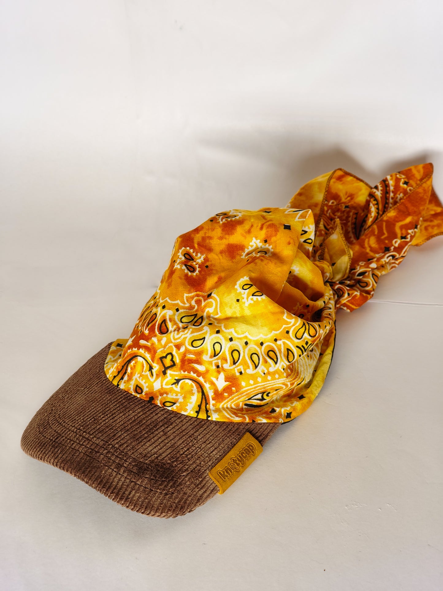 Kapri™ – Brown Corduroy Brim × Canary Yellow Printed Bandana (OG Drop)