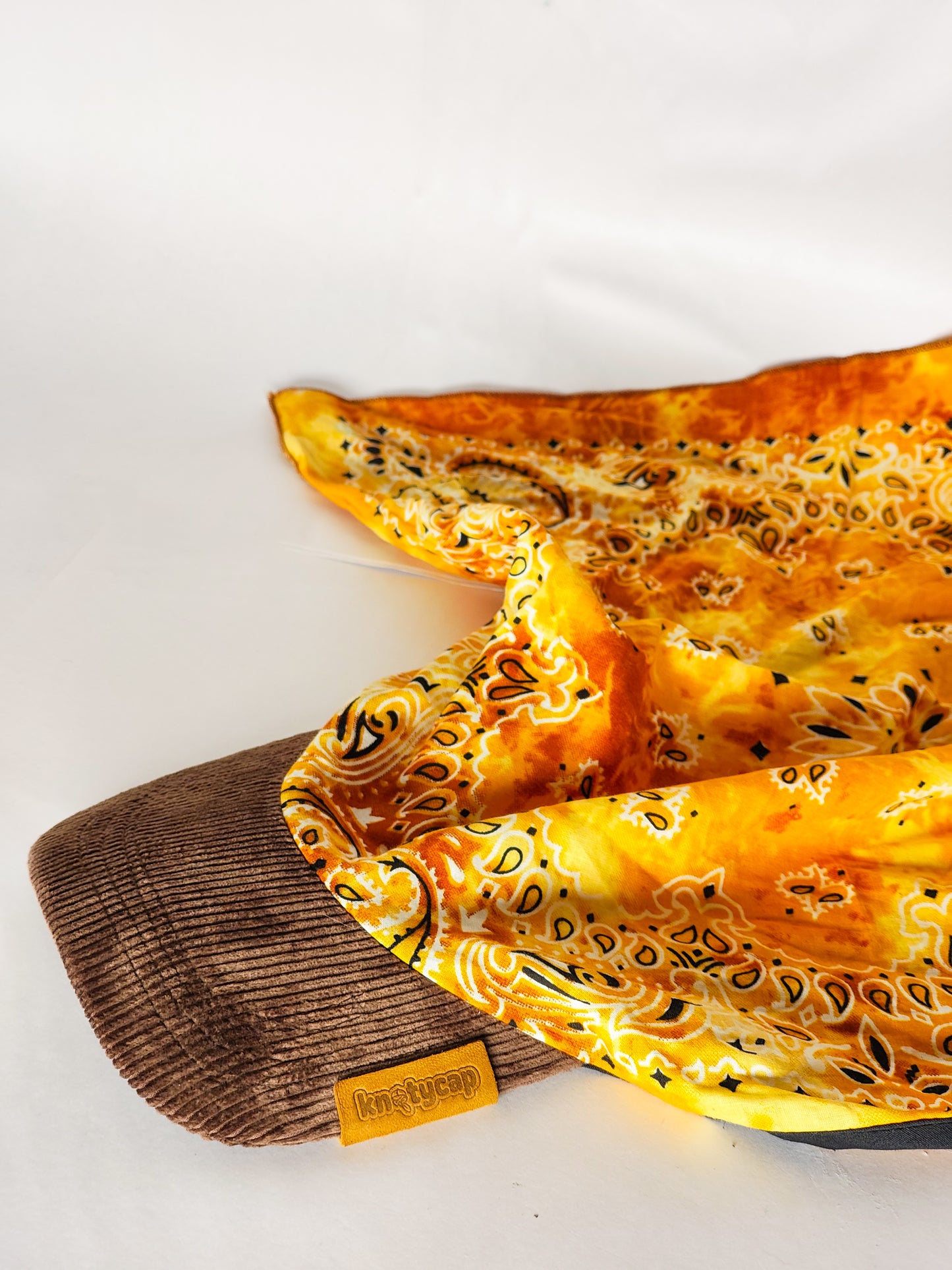 Kapri™ – Brown Corduroy Brim × Canary Yellow Printed Bandana (OG Drop)