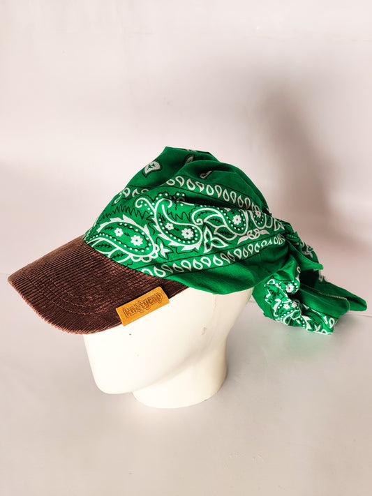 Kapri™ – Brown Corduroy Brim × Green Printed Bandana (OG Drop)