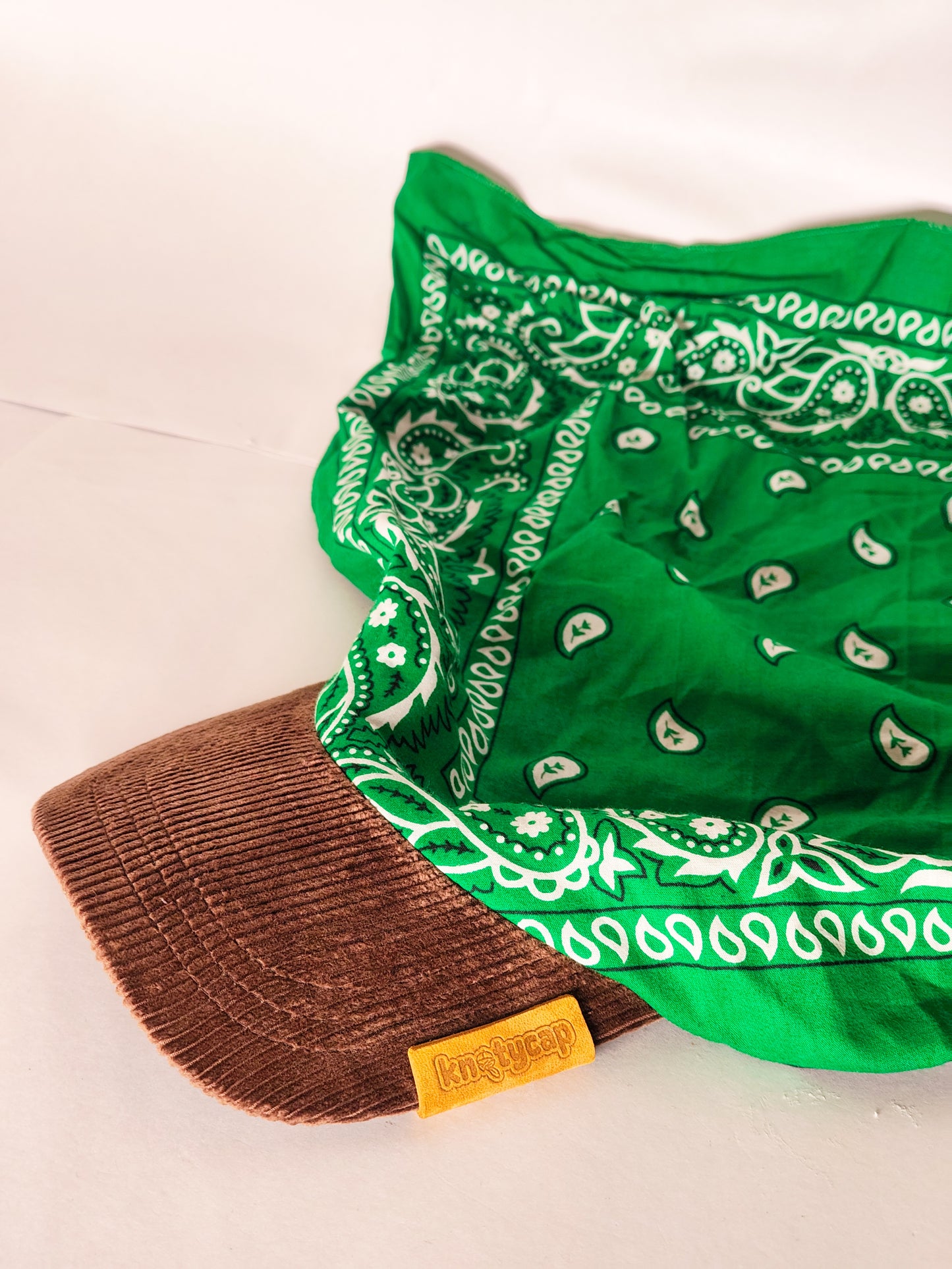 Kapri™ – Brown Corduroy Brim × Green Printed Bandana (OG Drop)