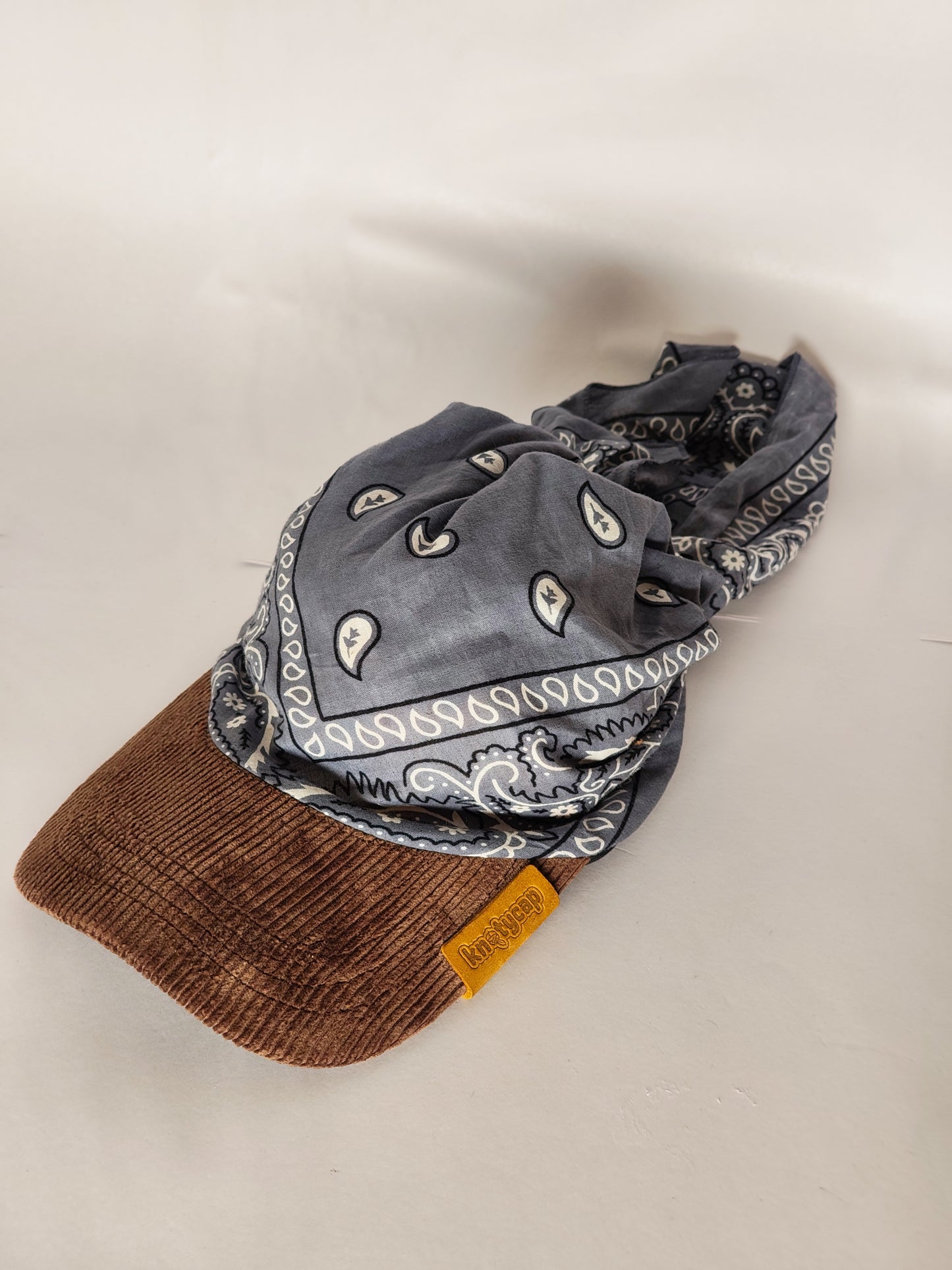Kapri™ - Brown Corduroy Brim × Grey Printed Bandana (OG Drop)