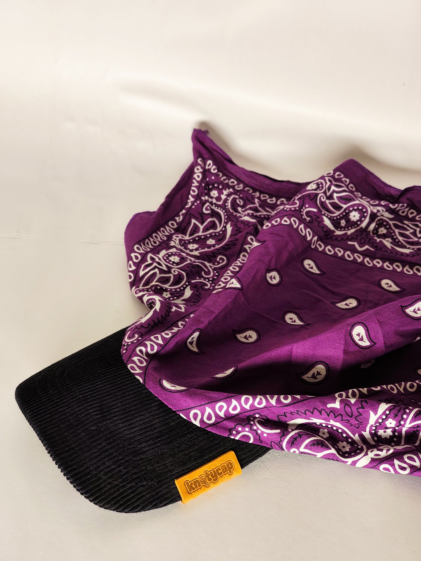 Kapri™ – Black Corduroy Brim × Violet Printed Bandana (OG Drop)