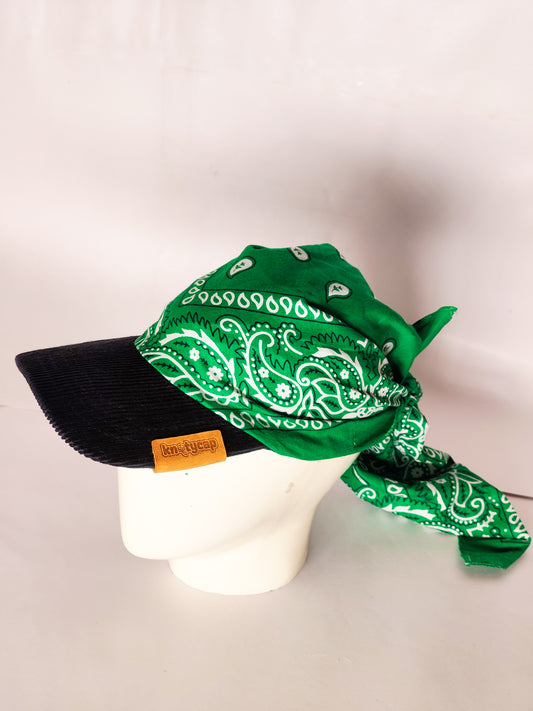Kapri™ – Black Corduroy Brim × Green Printed Bandana (OG Drop)