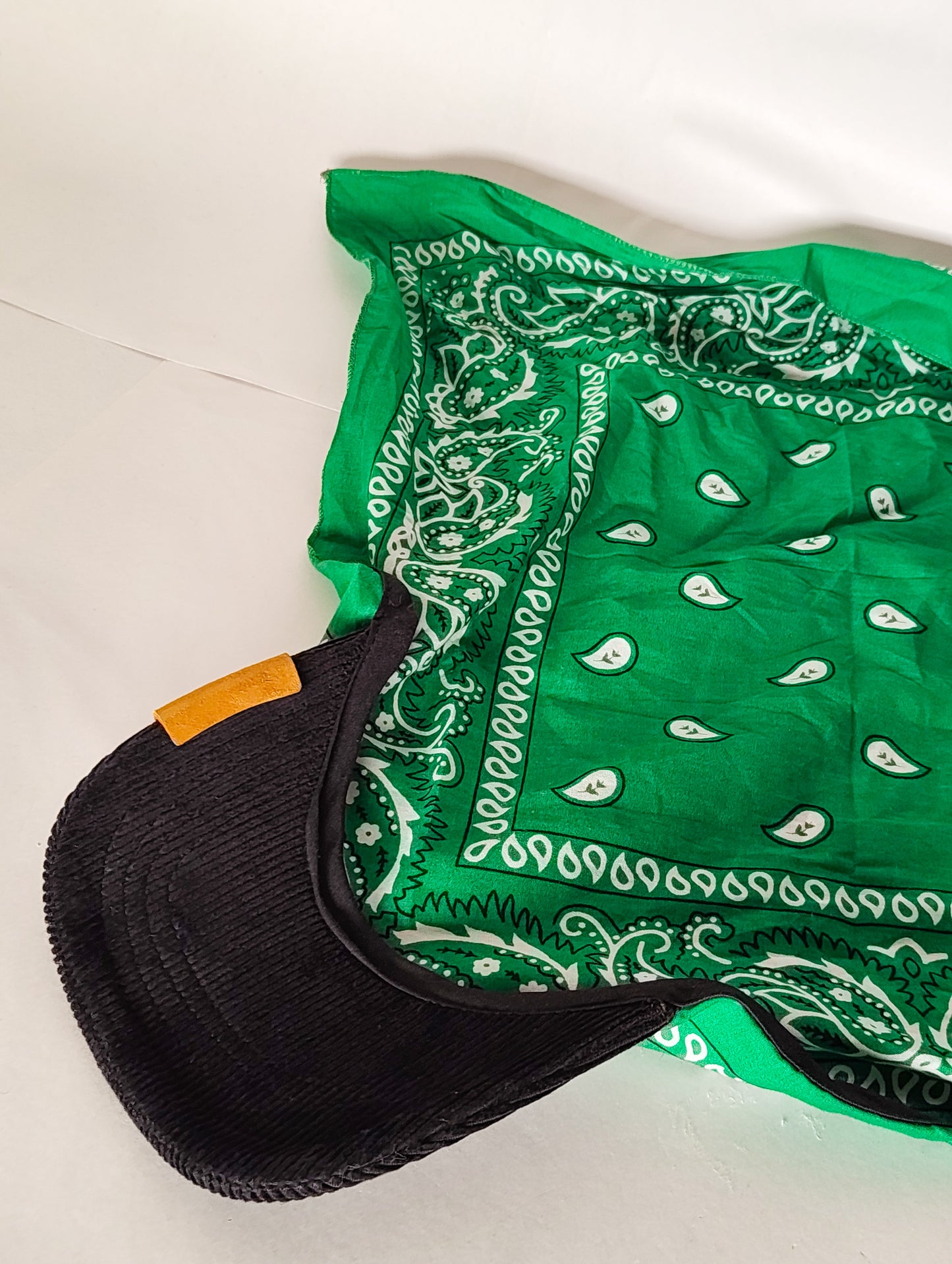 Kapri™ – Black Corduroy Brim × Green Printed Bandana (OG Drop)