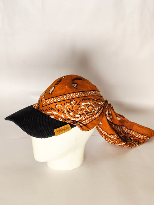Kapri™ – Black Corduroy Brim × Orange Printed Bandana (OG Drop)