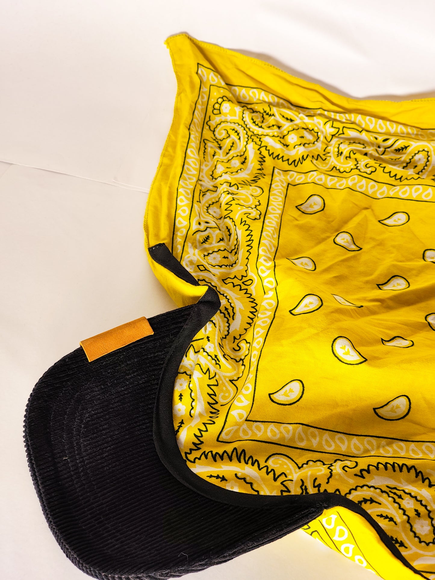 Kapri™ – Black Corduroy Brim × Yellow Printed Bandana (OG Drop)