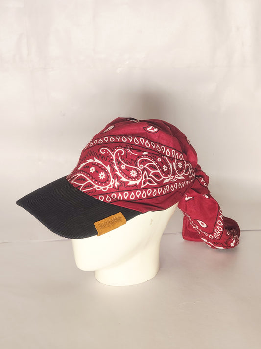 Kapri™ – Black Corduroy Brim × Maroon Printed Bandana (OG Drop)