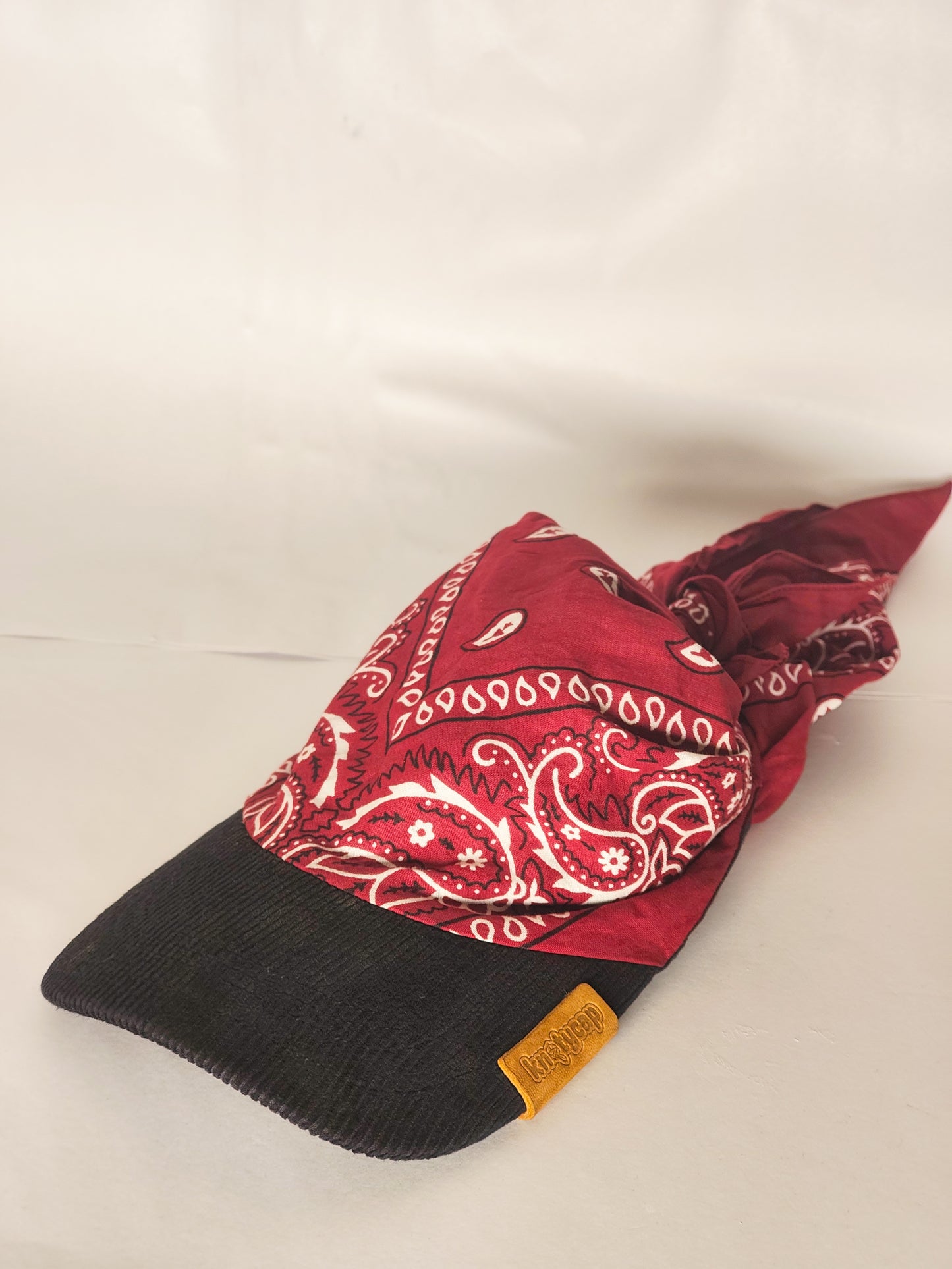 Kapri™ – Black Corduroy Brim × Maroon Printed Bandana (OG Drop)