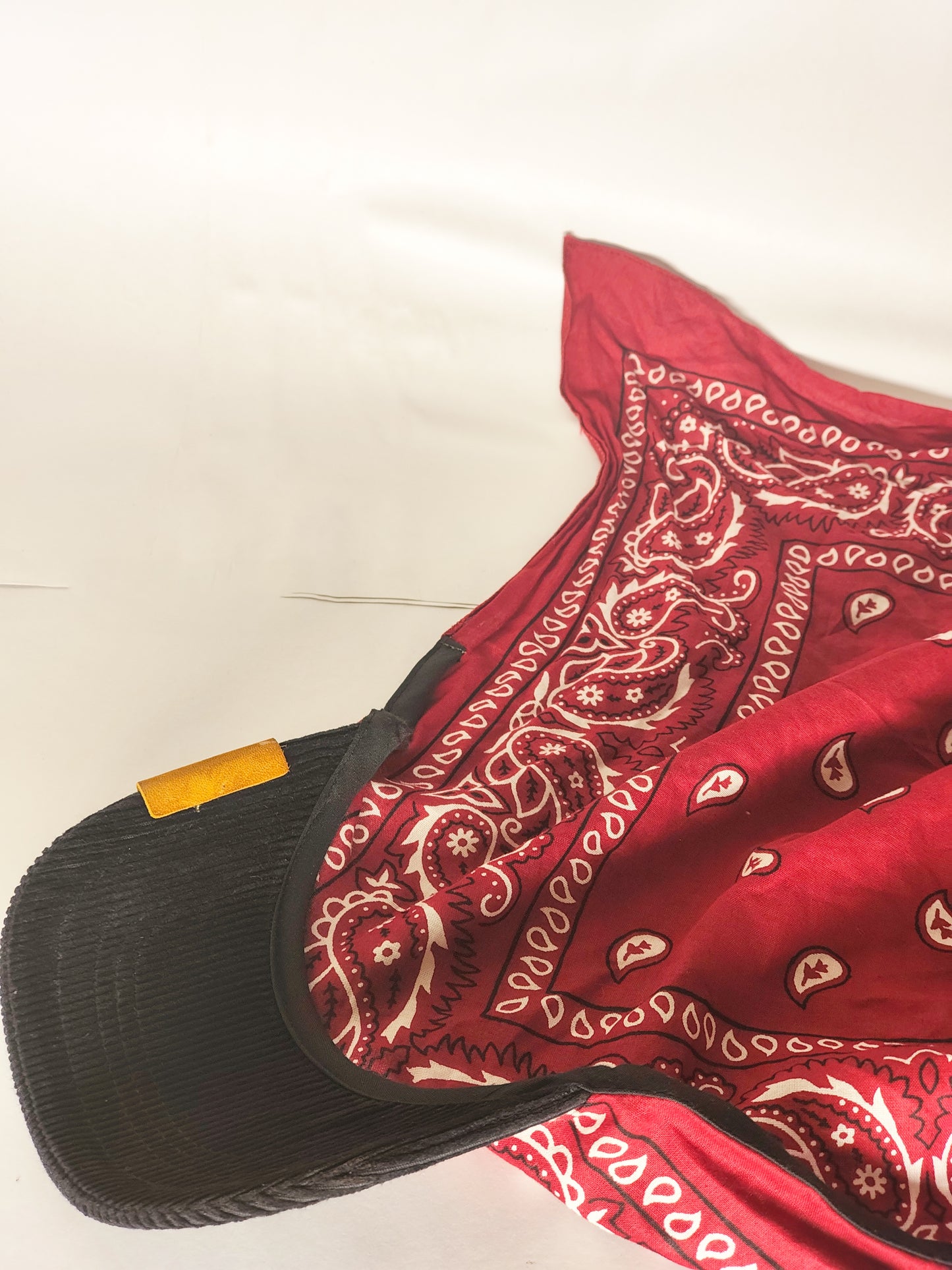 Kapri™ – Black Corduroy Brim × Maroon Printed Bandana (OG Drop)