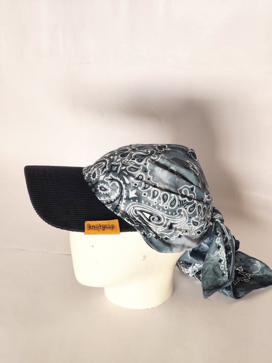 Kapri™ – Black Corduroy Brim × Misty Grey Printed Bandana (OG Drop)