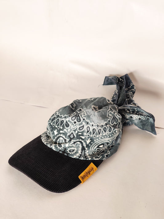 Kapri™ – Black Corduroy Brim × Misty Grey Printed Bandana (OG Drop)