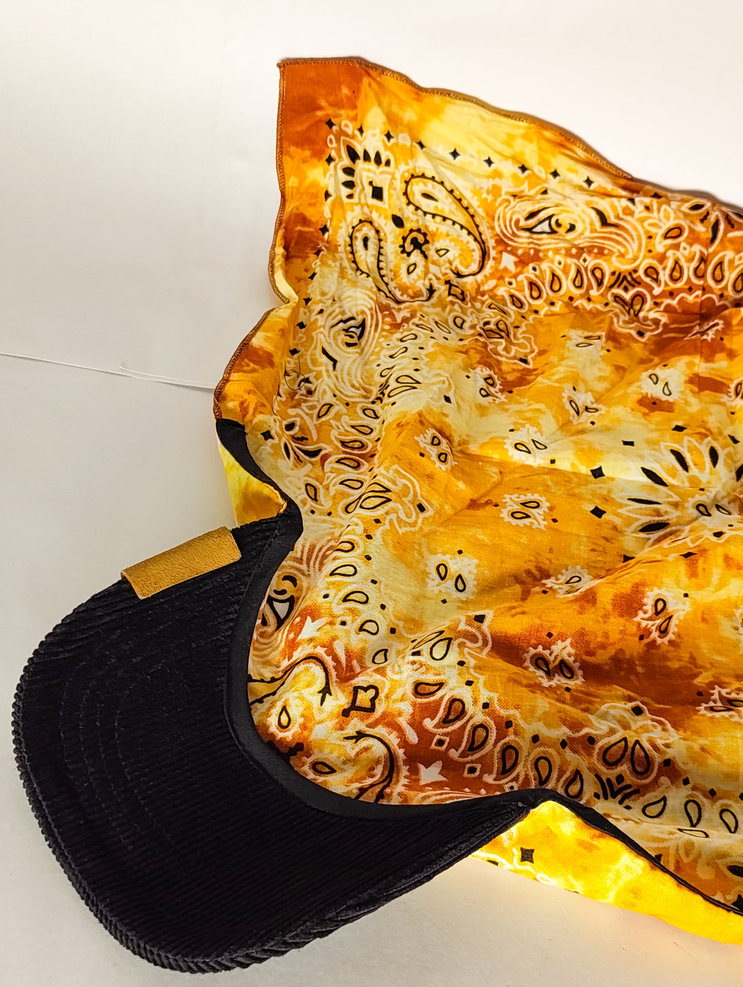 Kapri™ – Black Corduroy Brim × Saffron Printed Bandana (OG Drop)
