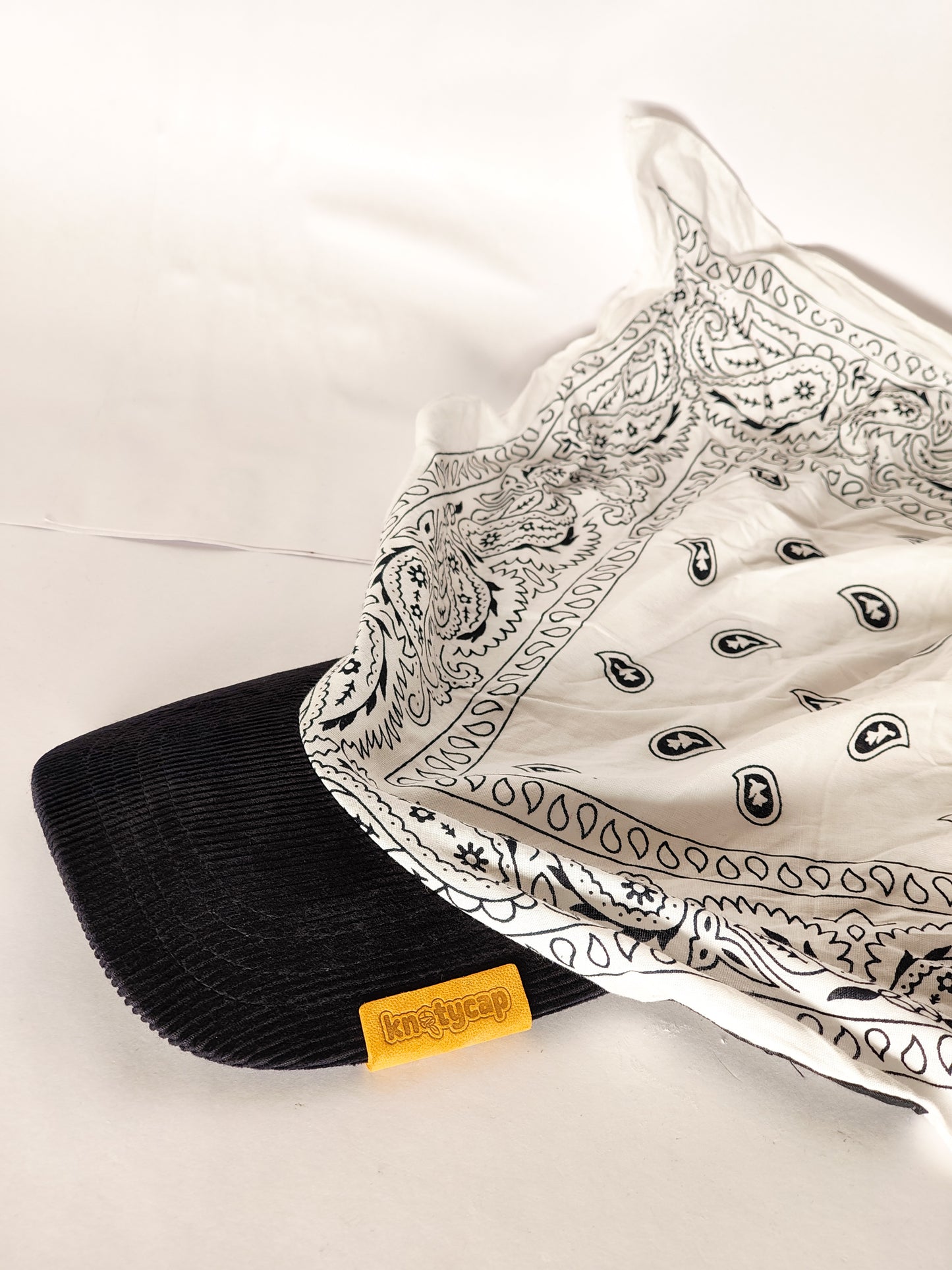 Kapri™ – Black Corduroy Brim × White Printed Bandana (OG Drop)