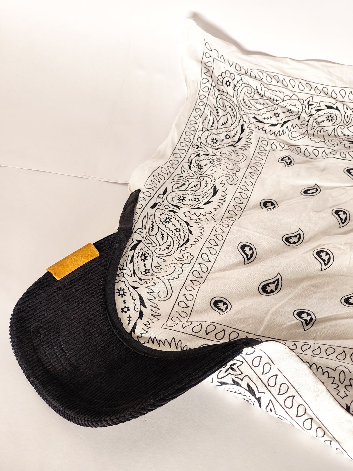 Kapri™ – Black Corduroy Brim × White Printed Bandana (OG Drop)