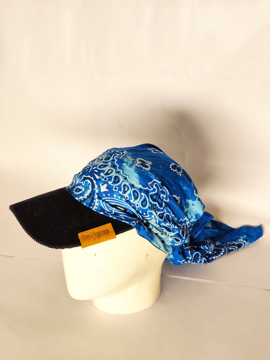 Kapri™ – Black Corduroy Brim × Neon Blue Printed Bandana (OG Drop)