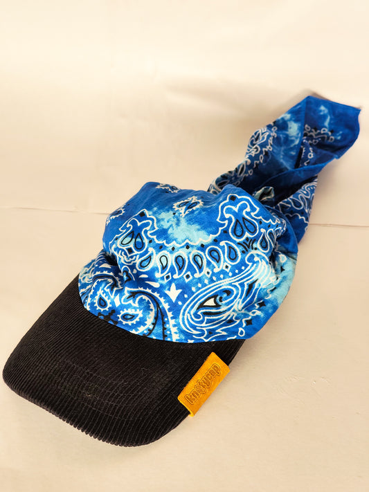Kapri™ – Black Corduroy Brim × Neon Blue Printed Bandana (OG Drop)