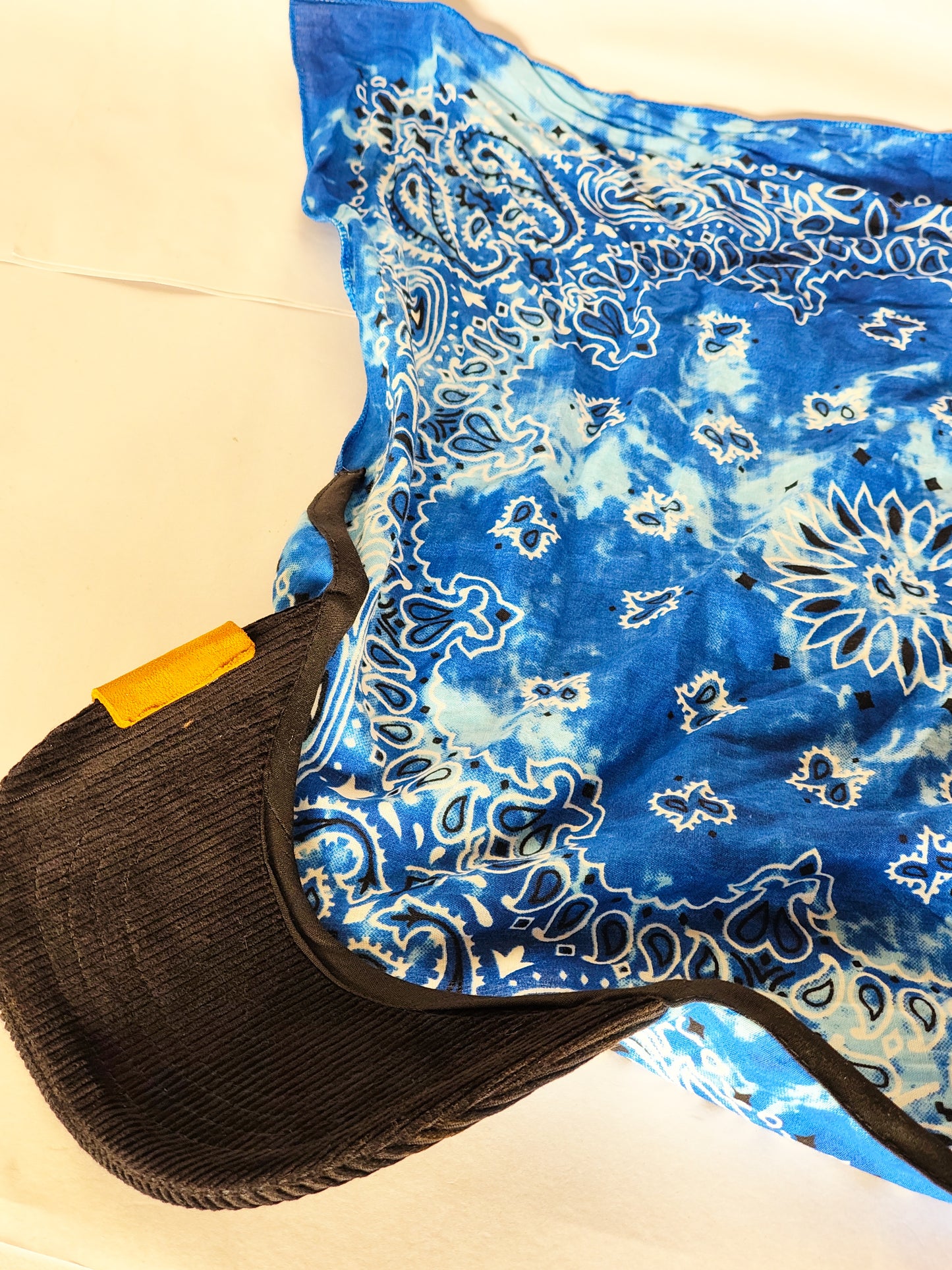 Kapri™ – Black Corduroy Brim × Neon Blue Printed Bandana (OG Drop)
