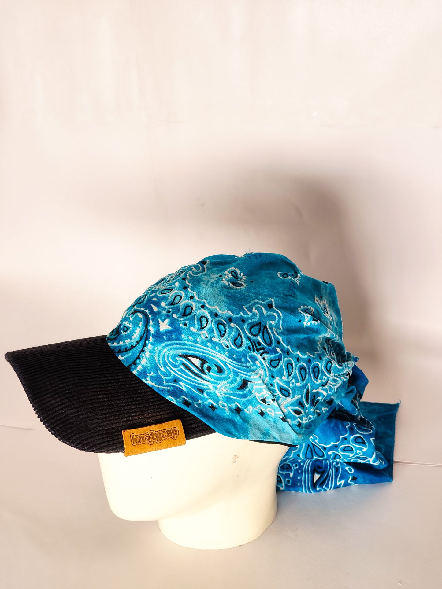Kapri™ – Black Corduroy Brim × Iris Blue Printed Bandana (OG Drop)