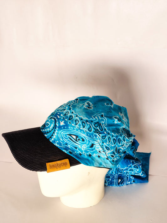 Kapri™ – Black Corduroy Brim × Iris Blue Printed Bandana (OG Drop)