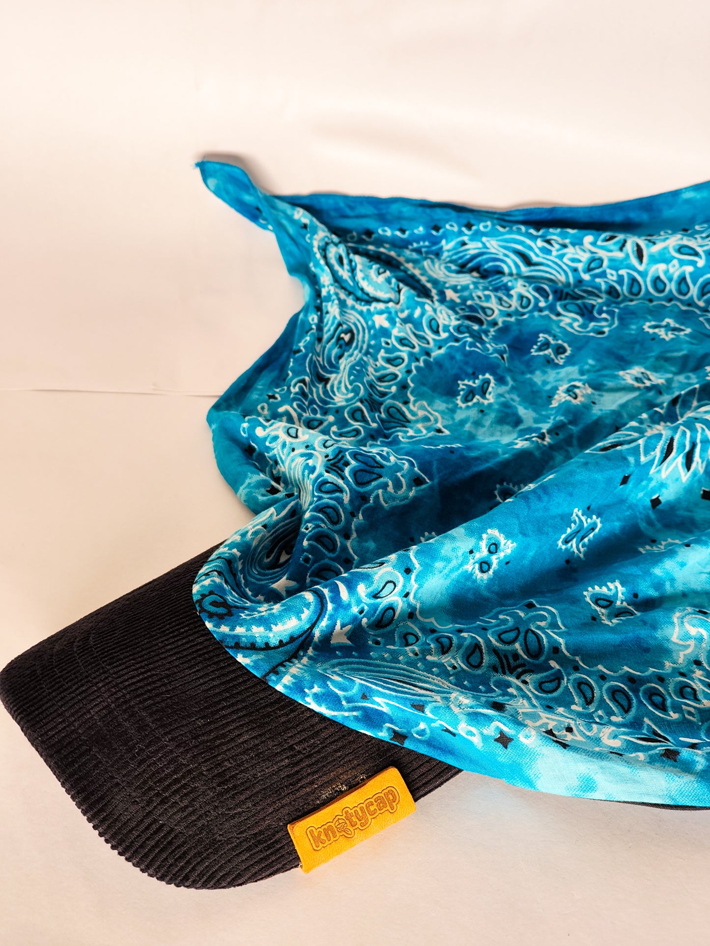 Kapri™ – Black Corduroy Brim × Iris Blue Printed Bandana (OG Drop)