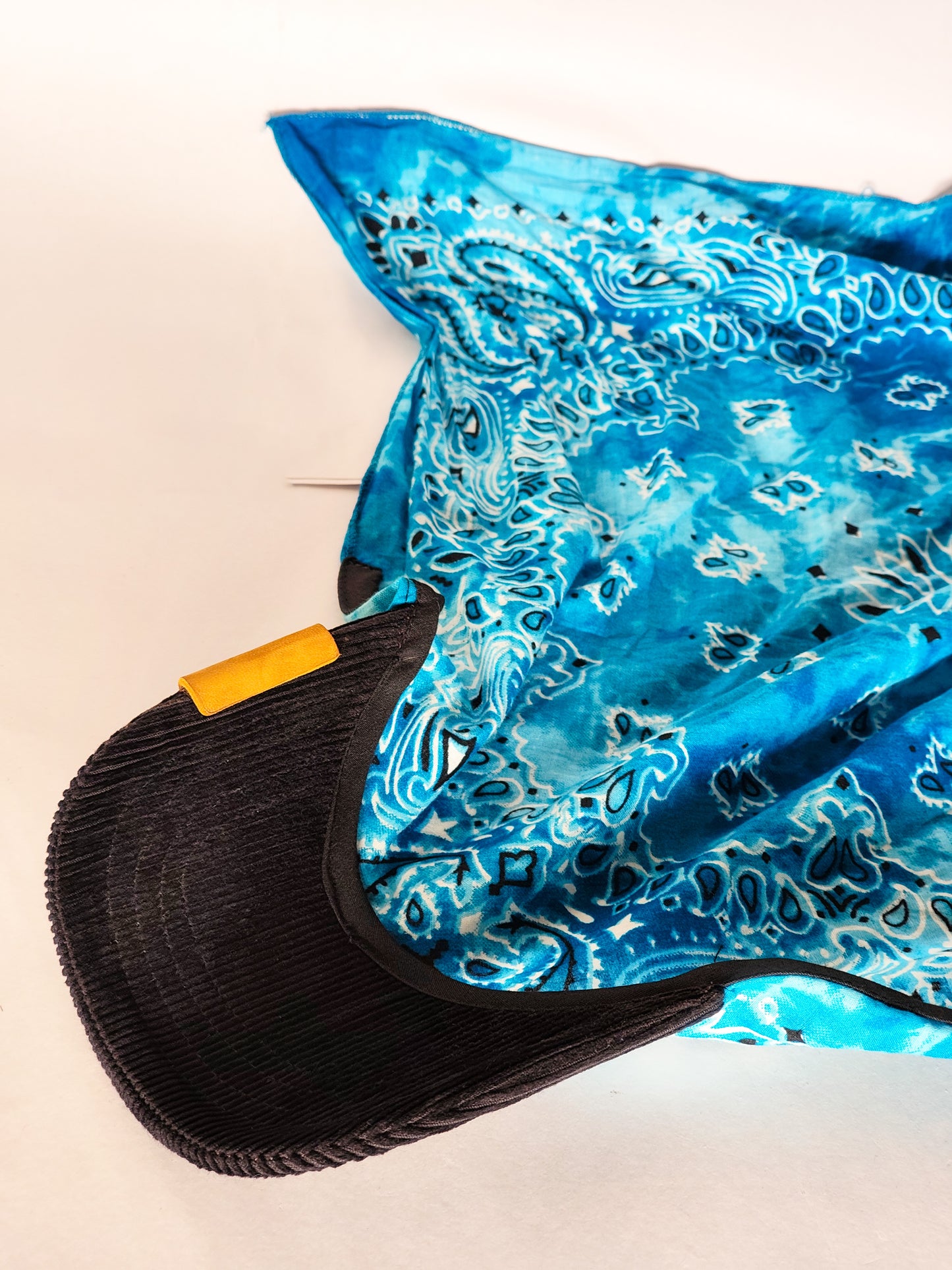 Kapri™ – Black Corduroy Brim × Iris Blue Printed Bandana (OG Drop)