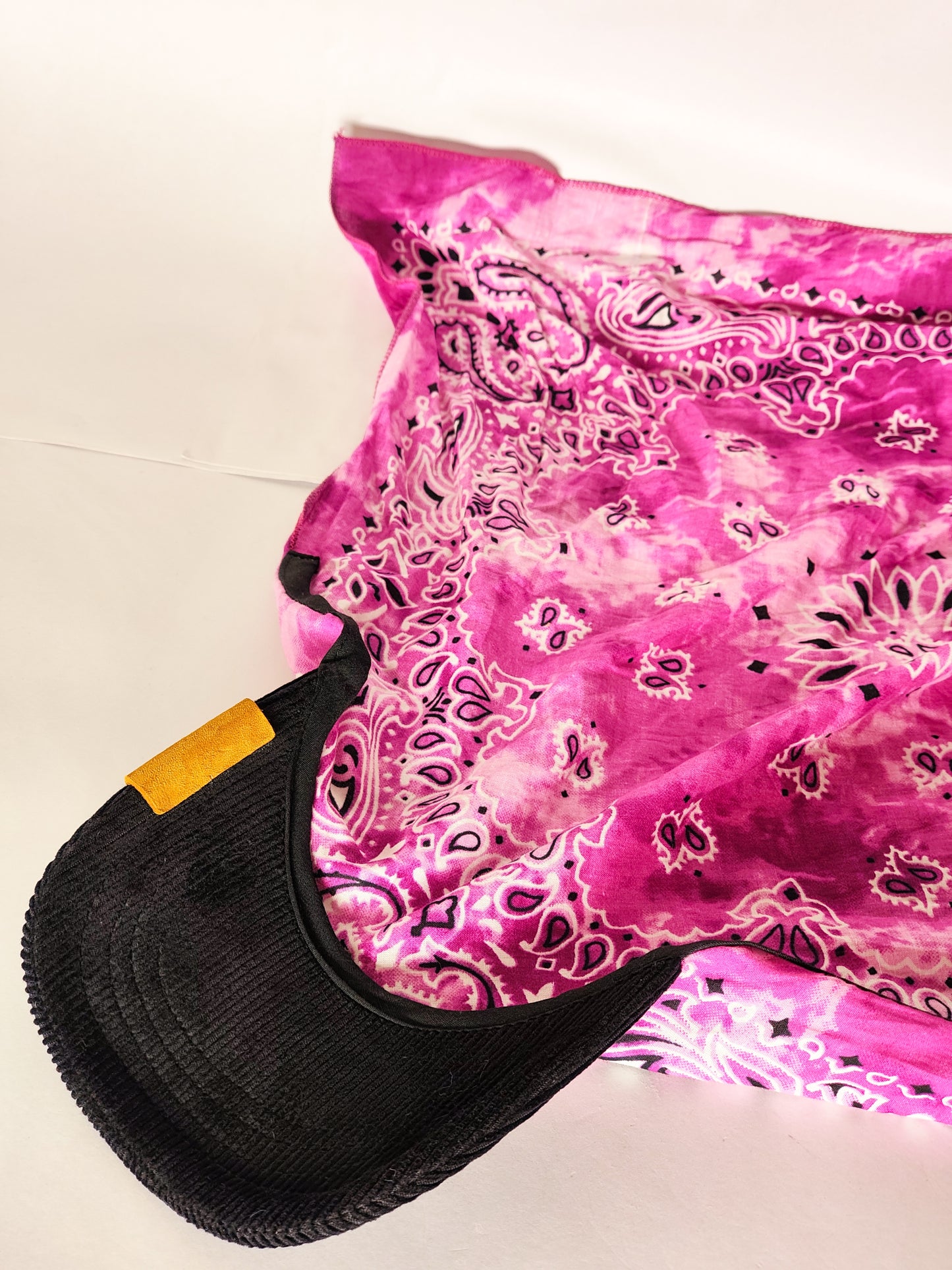 Kapri™ – Black Corduroy Brim × Sakura Pink Printed Bandana (OG Drop)